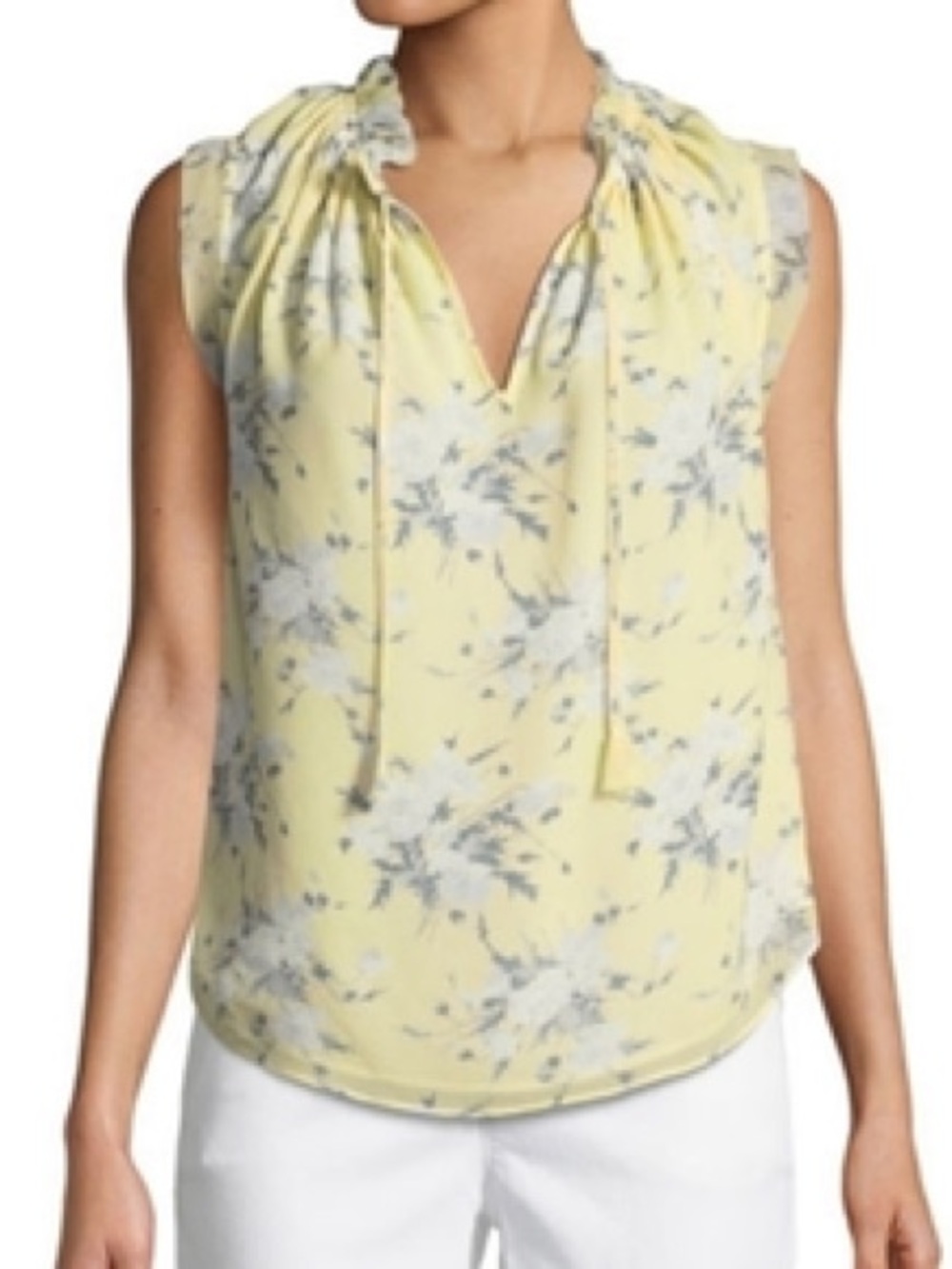 Rebecca Taylor Yellow Floral Tie-Detail Sleeveless Blouse